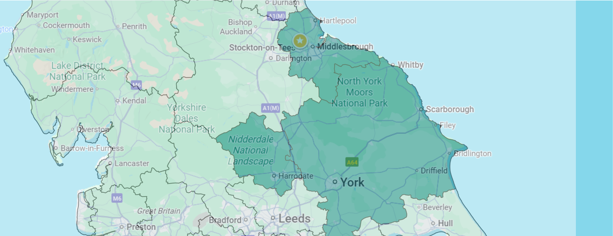 Service area map: Stokesley Computer Consultants coverage — Stokesley, Thirsk, Northallerton, Teesside, North Yorkshire.